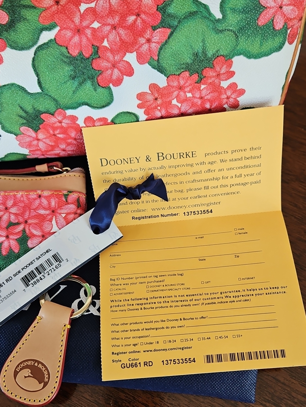 NWT Dooney & Bourke Floral Hydrangea Satchel with Matching Zip Pouch & Key Fob - Picture 15 of 16